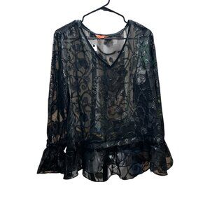 Sparkly Sheer Black Blouse Size L